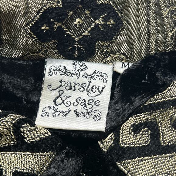 Parsley & Sage Patchwork Jacket Geometric Velour Black Gold Tapestry Women's M - Picture 4 of 10
